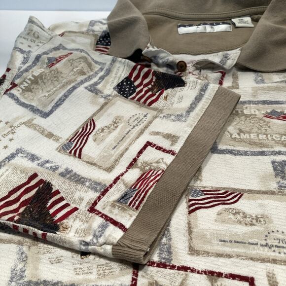 Royal Air America Polo Shirt flag Print In Beige With Red And Navy - Picture 4 of 7